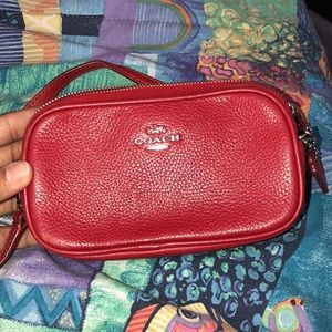 Coach red double zipper crossbody